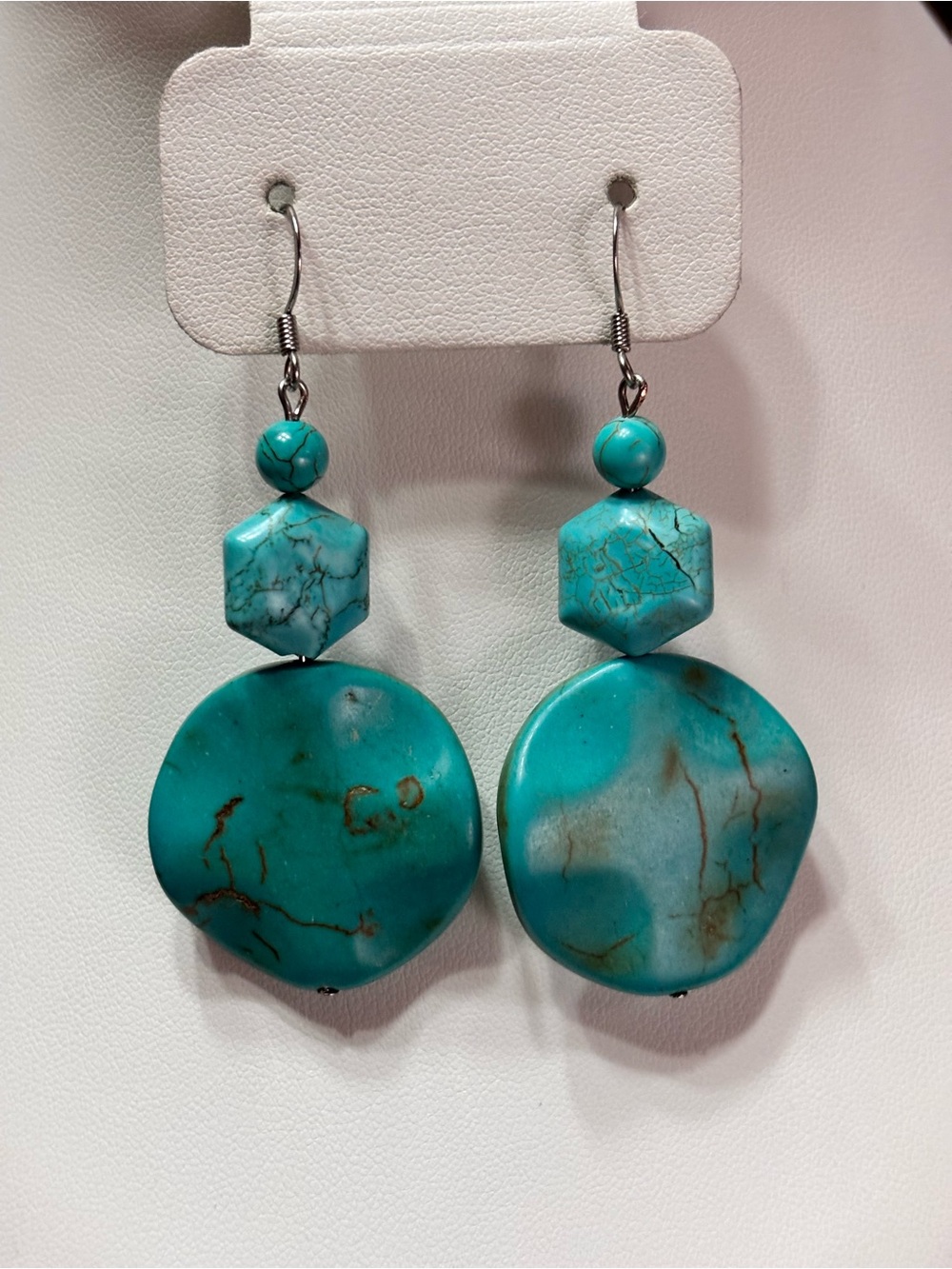 Handmade Turquoise Stone Drop Earrings - Blue Semi-Precious Jewelry 2.5 inches